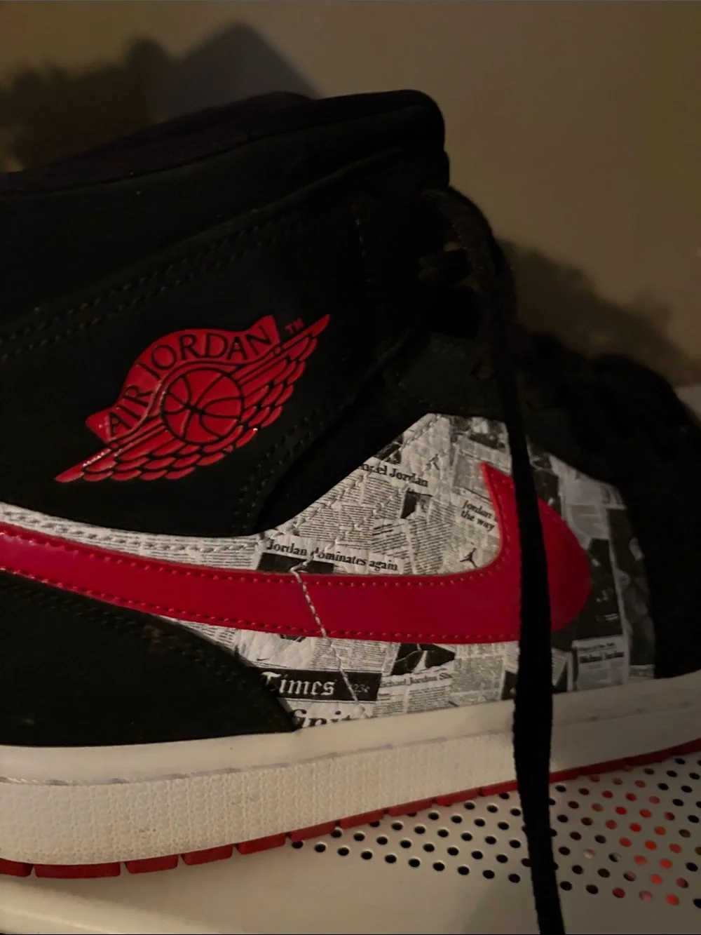 Nike High-Top Sneakers in Black and Red with Newspaper Print